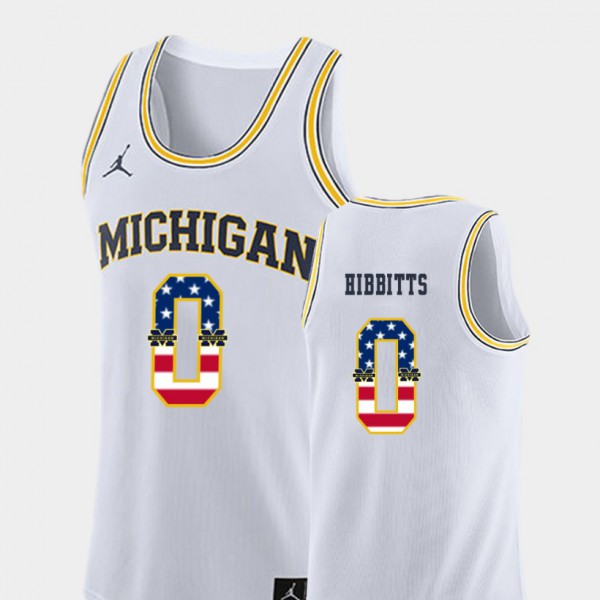 University of Michigan #0 Mens Brent Hibbitts Jersey White College Basketball USA Flag University